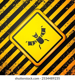 Black Flying bat icon isolated on yellow background. Happy Halloween party. Warning sign. Vector