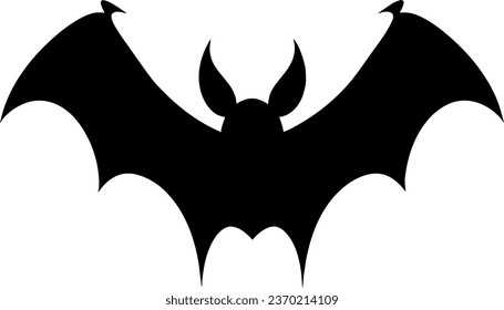 Black flying bat silhouette shape with sharp points and outstretched wings, with distressed grunge texture