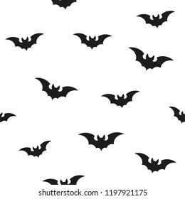 Black flying bats on transparent background (jpg on white background). Seamless vector pattern, perfect for Halloween.
