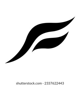 Black Flying Bird Shaped Letter F Icon on a White Background