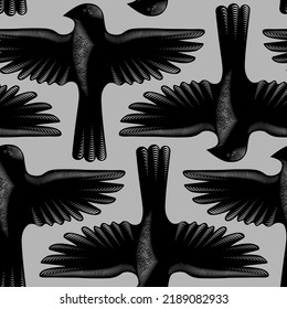 Black flying birds. Seamless background for fabrics, textiles, packaging and wallpaper. Vector illustration