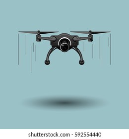 Black flying drone on background

