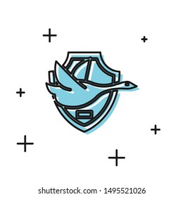 Black Flying duck on shield icon isolated on white background. Hunting trophy on wall.  Vector Illustration