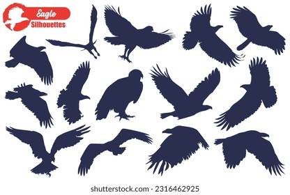 Black Flying Eagle Silhouettes Vector Illustration