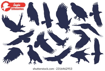 Black Flying Eagle Silhouettes Vector Illustration