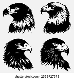 Black Flying Eagle Silhouettes Vector Illustration	