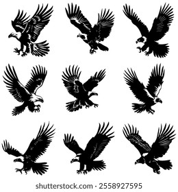 Black Flying Eagle Silhouettes Vector Illustration	