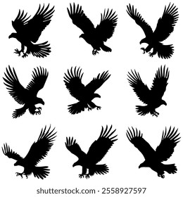 Black Flying Eagle Silhouettes Vector Illustration	