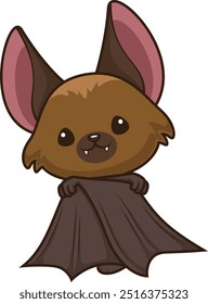 Black flying fox in chibi kawaii style vector illustration