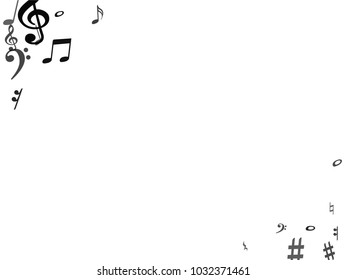 Black flying musical notes border isolated on white background. Stylish musical notation symphony signs, notes for sound and music. Vector symbols border for melody recording, prints and back layers.