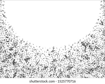 Black flying musical notes isolated on white background. Grayscale musical notation symphony signs, notes for sound and tune music. Vector symbols for melody recording, prints and back layers.