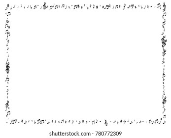 Black flying musical notes isolated on white background. Grayscale musical notation symphony signs, notes for sound and tune music. Vector symbols for melody recording, prints and back layers.