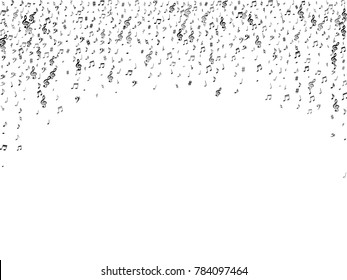Black flying musical notes isolated on white background. Fresh musical notation symphony signs, notes for sound and tune music. Vector symbols for melody recording, prints and back layers.