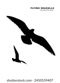 black flying seagull silhouettes on white background, Birds silhouettes logo, Birds icons