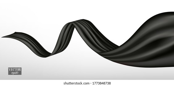 black flying silk fabric on white background.vector black silk.black curtain.