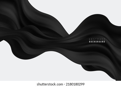 Black flying silk fabric on a light background. Fashion background. Vector illustration