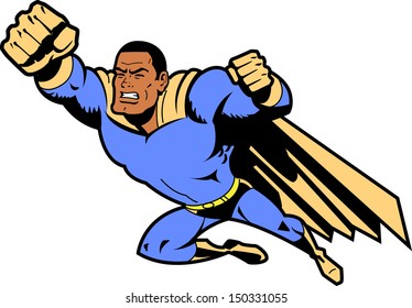 Black Flying Superhero With Clenched Fist