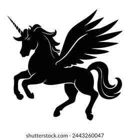 Black Flying Unicorn With winged Silhouette vector design