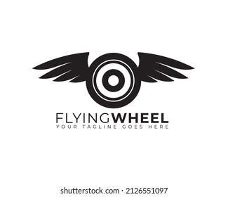 black flying wheel with wings and tyre	