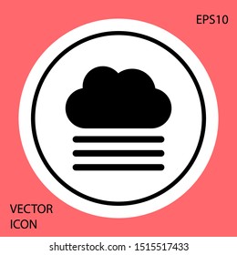 Black Fog and cloud icon isolated on red background. White circle button. Vector Illustration