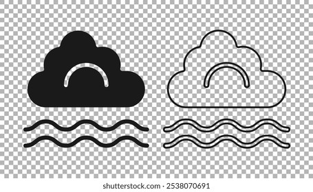 Black Fog and cloud icon isolated on transparent background.  Vector