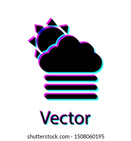 Black Fog and cloud with sun icon isolated on white background.  Vector Illustration