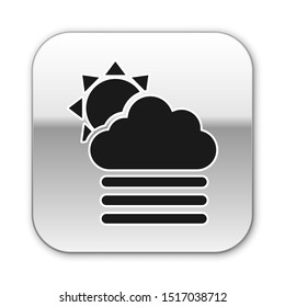 Black Fog and cloud with sun icon isolated on white background. Silver square button. Vector Illustration