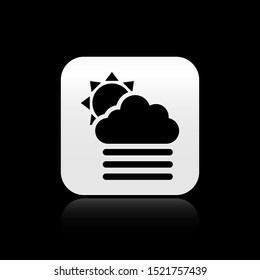 Black Fog and cloud with sun icon isolated on black background. Silver square button. Vector Illustration