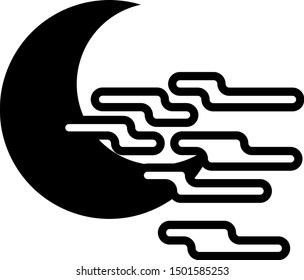 Black Fog and moon icon isolated on white background.  Vector Illustration