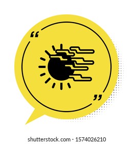 Black Fog and sun icon isolated on white background. Yellow speech bubble symbol. Vector Illustration