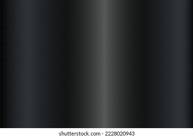 Black foil background. Metal textured shiny gradient. Stainless glossy surface with reflection. Realistic chrome backdrop. Vector illustration.