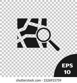 Black Folded map with location marker icon isolated on transparent background.  Vector Illustration