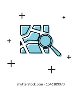Black Folded map with location marker icon isolated on white background.  Vector Illustration