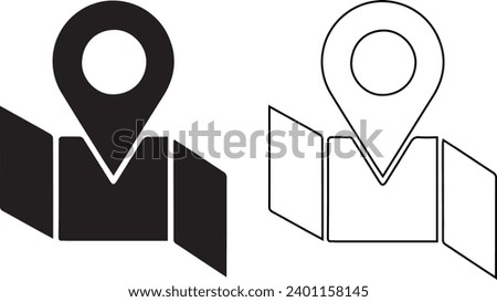Black Folded map with location marker icon