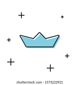 Black Folded paper boat icon isolated on white background. Origami paper ship.  Vector Illustration