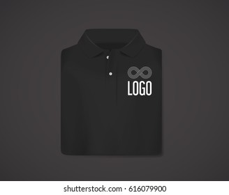 Black folded polo shirt mockup with logo for advertising  isolated.