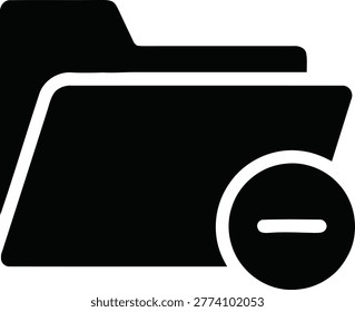 Black folder icon featuring a minus symbol, representing the action to remove, delete, or exclude files and directories from a digital storage system.