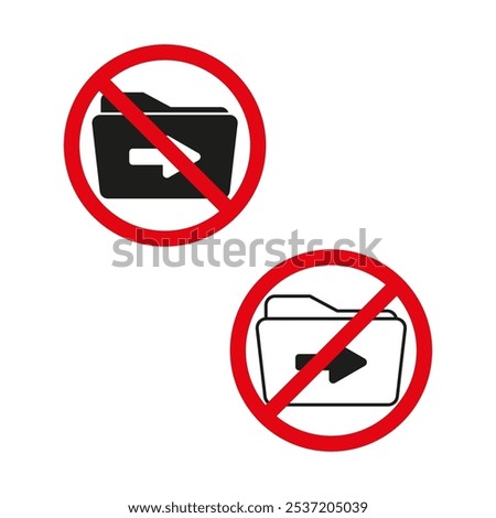 Black folder icon. File storage symbol. Red prohibition circle. Vector graphic.