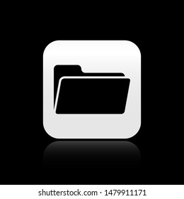 Black Folder icon isolated on black background. Square button vector Illustration