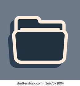 Black Folder icon isolated on grey background. Long shadow style. Vector Illustration