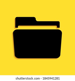 Black Folder icon isolated on yellow background. Long shadow style. Vector.