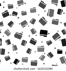 Black Folder icon isolated seamless pattern on white background.  Vector Illustration