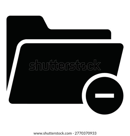 Black folder icon with minus sign for deletion or removal action icon