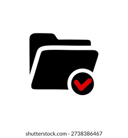 Black Folder Icon with Red Checkmark Document Completion Success