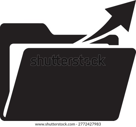 A black folder icon with a white background, featuring a tab on the top left and an arrow pointing up and to the right, indicating upload or movement.