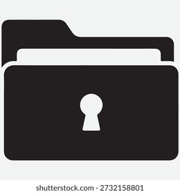 Black folder icon with white keyhole symbol on gray background lock security