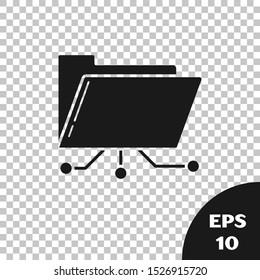 Black Folder and lock icon isolated on transparent background. Cyber defense. Security, safety, protection concept.  Vector Illustration