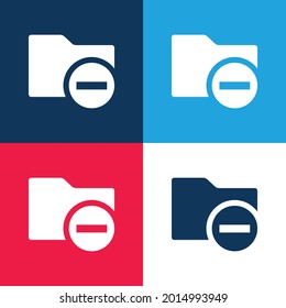 Carpeta negra con menos Firmar azul y rojo cuatro colores conjunto de iconos mínimo