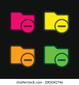 Carpeta negra con menos signo cuatro colores brillante icono vector neón