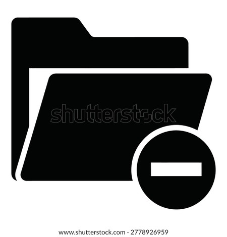 Black folder with minus sign icon for deleting files and data storage management icon